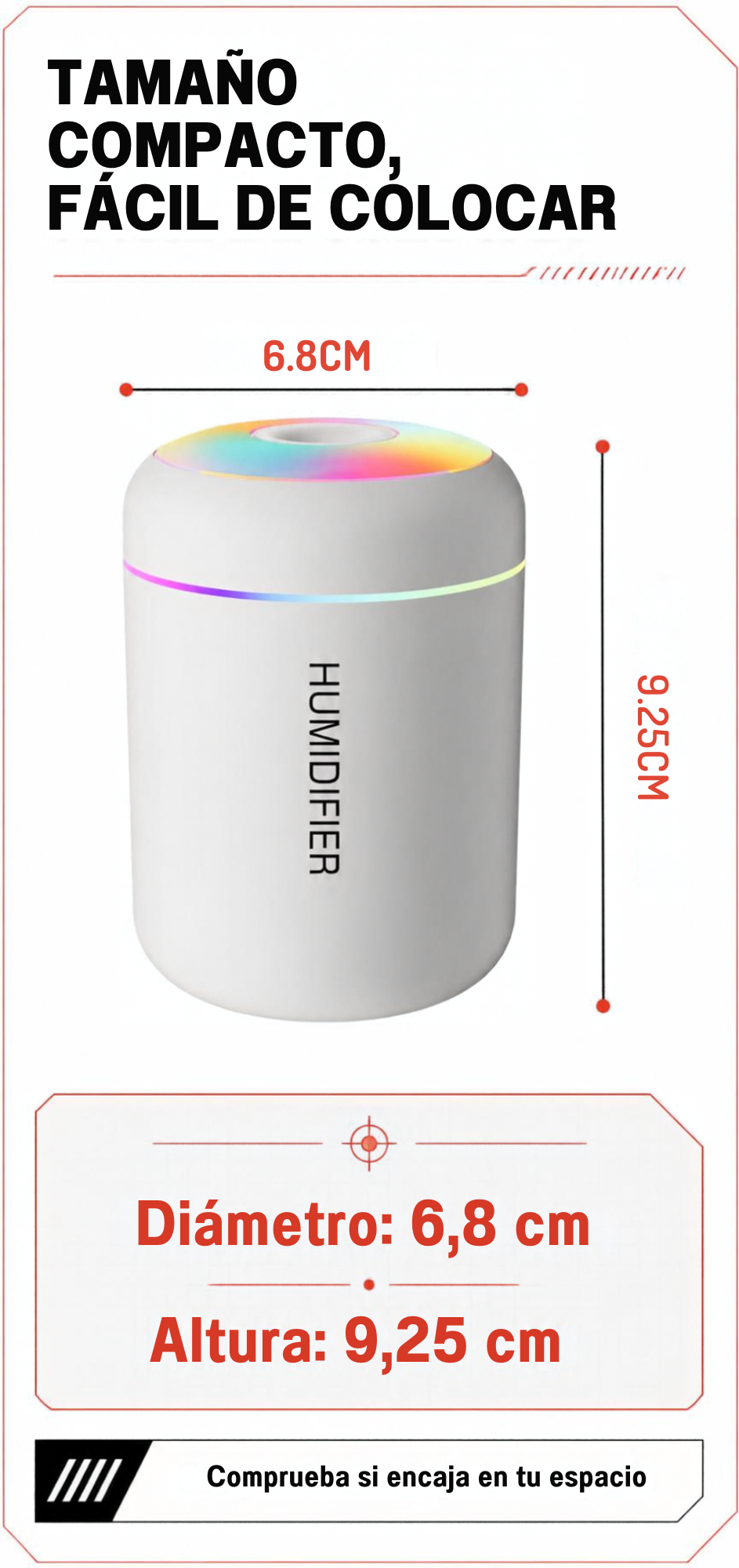 Mini Humidificador LED Portátil – Luz RGB | Casa, Oficina y Coche
