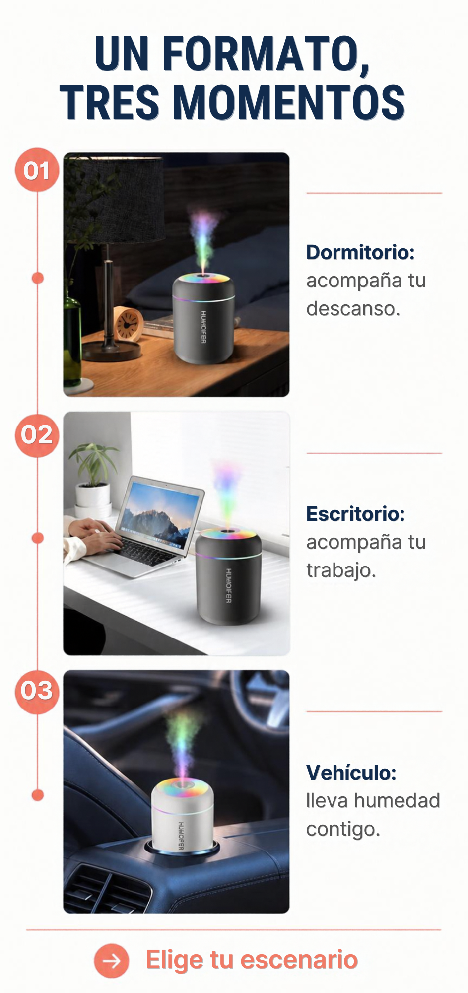 Mini Humidificador LED Portátil – Luz RGB | Casa, Oficina y Coche